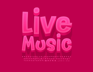 Vector stylish emblem Live Music. Funny handwritten Font. Creative 3D Alphabet Letter and Numbers
