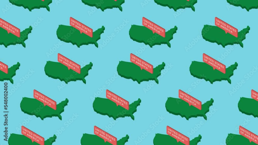 Aufkleber green isometric maps of united states with orange pointer on a blue background. seamless loop horizo