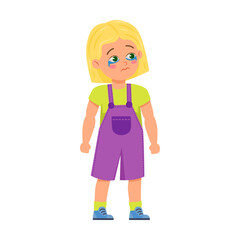 Girl child cry cartoon vector. Small little kids face expression. Schoolgirl children moods. Expressive for emotions or feelings concept