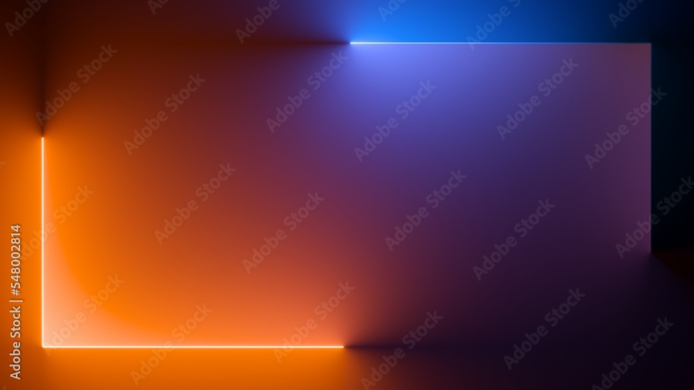 Poster 3d render, abstract colorful neon background with red blue gradient. simple geometric shape, blank r