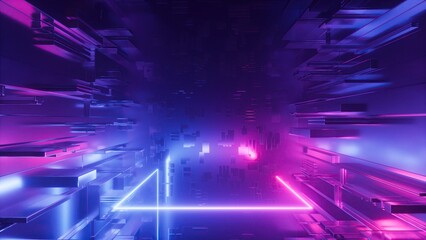 3d render, abstract geometric background with shapes and neon lines glowing in ultraviolet light