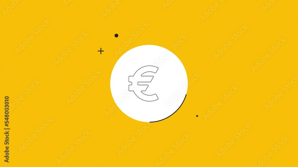 Aufkleber thin line european currency euro symbol a yellow background. seamless loop dynamic icon rolling in t