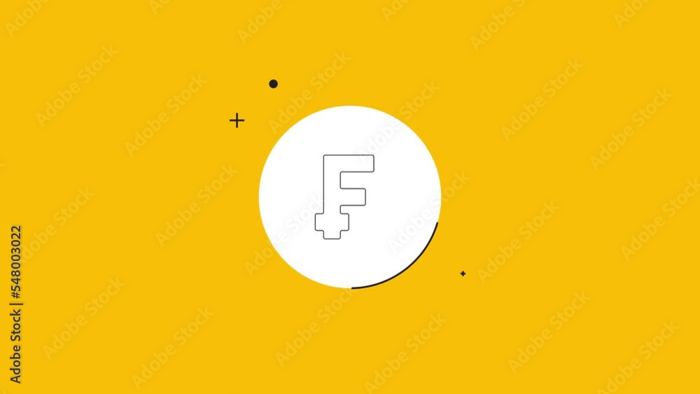 Aufkleber thin line swiss currency franc symbol a yellow background. seamless loop dynamic icon rolling in the
