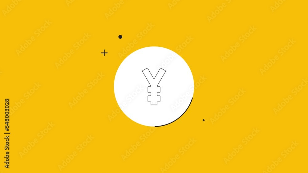 Poster thin line japanese currency yen symbol a yellow background. seamless loop dynamic icon rolling in th