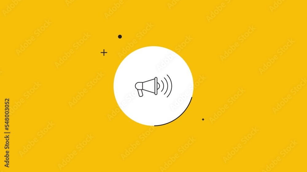 Aufkleber loudspeaker icon in white circle on a yellow background. seamless loop dynamic symbol rolling in the