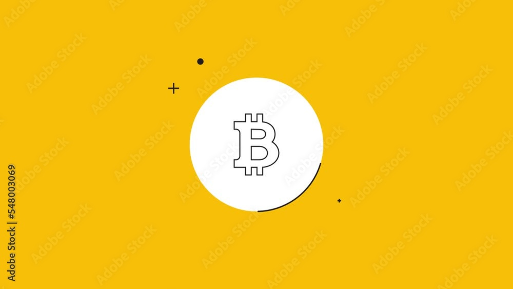 Aufkleber thin line cryptocurrency bitcoin symbol a yellow background. seamless loop dynamic icon rolling in t