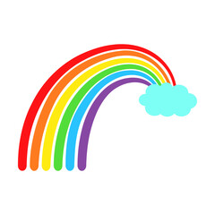 Cartoon rainbow vector. Rainbow and cloud with arc colors tail. Hand drawn color vector illustration
