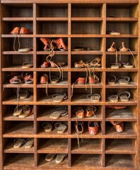 shelf with roman shoes