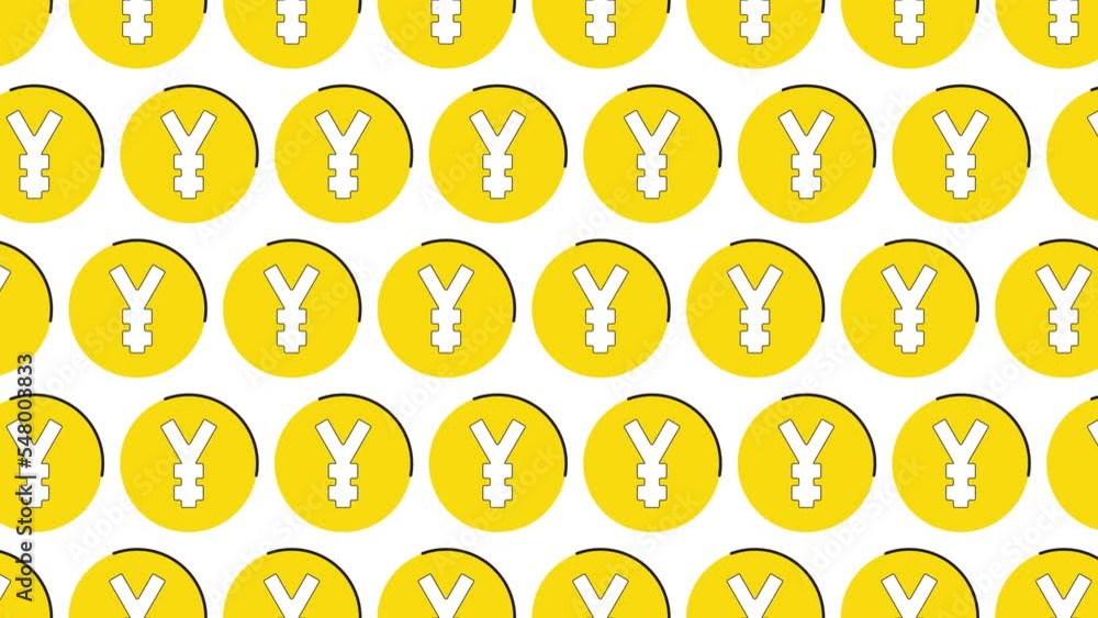 Aufkleber thin line japanese currency yen symbols in pattern on a white background. seamless loop dynamic patt