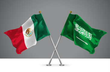 3D illustration of Two Crossed Flags of Mexico and Saudi Arabia