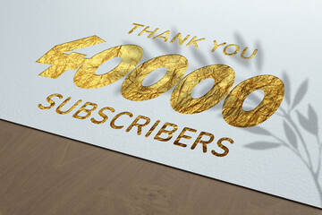 40000 subscribers celebration greeting banner with Golden Paper Design