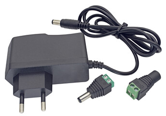 AC to DC adapter on white