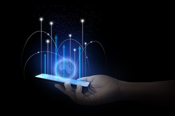 Global network and data exchange in the human hand. Concept of successful business, digital marketing