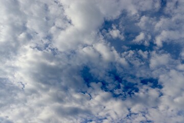 The white clouds in the blue sky.
