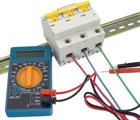 digital multimeter and circuit breakers with wires