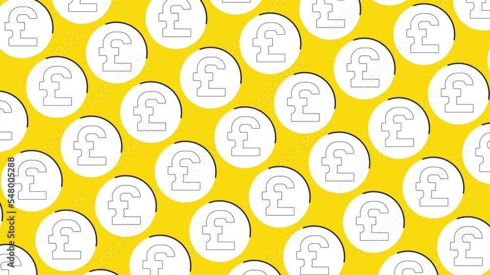 Aufkleber thin line british currency pound symbols in pattern on a yellow background. seamless loop dynamic pa