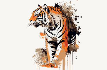 Tiger vector art. Beautiful wildlife animal. Abstract modern illustration of strong beast. Poster wallpaper. Isolated mammal  predator. Wild beautiful graphic art.