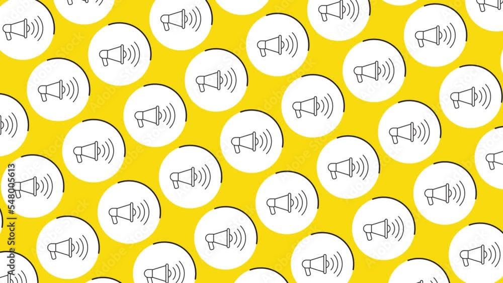 Fototapete thin line loudspeaker symbols in pattern on a yellow background. seamless loop dynamic pattern with 
