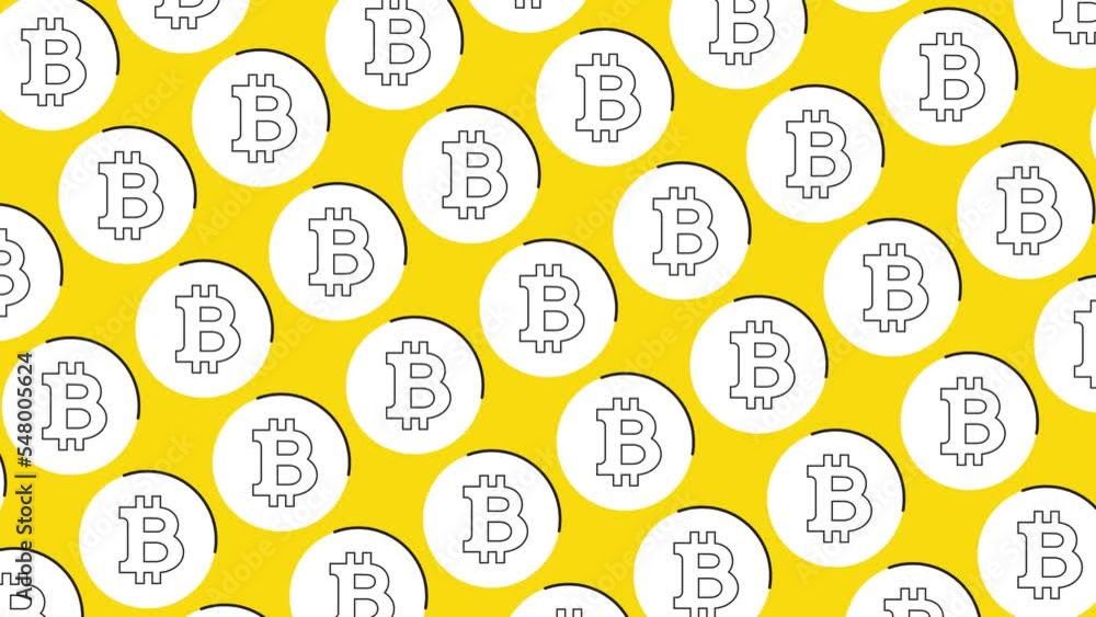 Aufkleber yellow background with thin line cryptocurrency bitcoin symbols in pattern. seamless loop dynamic pa