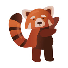 Cute cartoon red panda happily waving his paws. Vector illustration of Chinese animal character from wild forest or pet from zoo. Wildlife nature concept