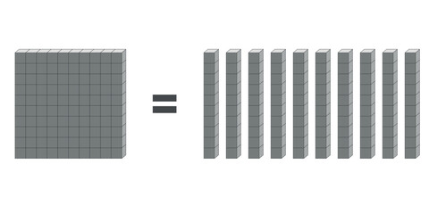 Ten rod blocks equal one flat block. Flat is made of ten rods. Vector illustration.