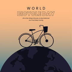 World Bicycle Day, Ride bike and save environment, healthy life, concept, vector illustration, greeting cards, social media post, banner, poster, flyer, billboard