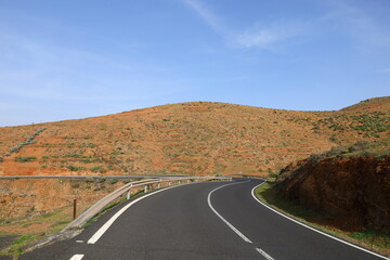 Fototapeta na wymiar View on a road in Fuerteventura