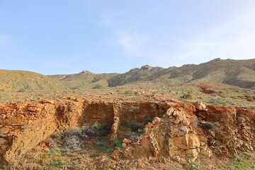 Fototapeta na wymiar View on mountain in Natural Park of Jandía to FuerteventuraNatural Park of Jandía