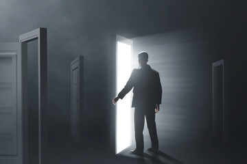 Business man open the door 3d illustration