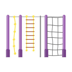 Children ladders and ropes isolated on white. Playground equipment for kids fun games in amusement park. Vector illustration for kindergarten playground