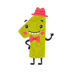 1 cute funny number character with funny face. One comic childish bright colorful numeral, math symbol cartoon vector illustration