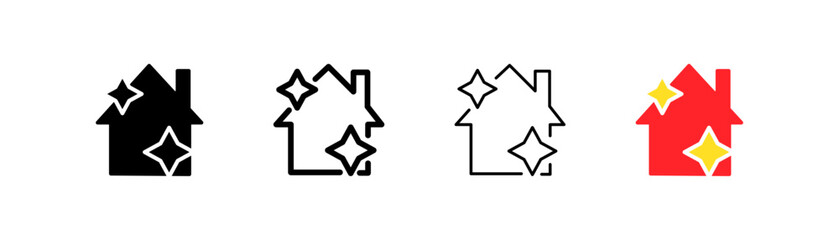 Cleaning the house set icon. Bucket, rag, dishwasher, sponge, wash dishes, plunger, clean, shine. Cleansetss concept. Four vector icon in different styles on a white background