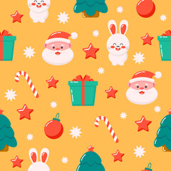 seamless Christmas pattern with Santa and bunny