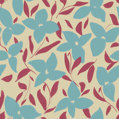 vintage hand painted floral seamless repeating pattern in turquoise, red and beige colours. design for textile, home decor and stationery