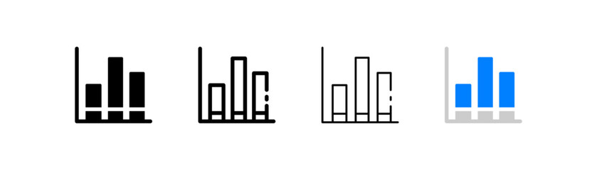 Statistics set icon. Data analysis, analytics, pie chart, bar chart, transfer, information exchange, flipchart, arrows. Business concept. Four vector icon in different styles on a white background