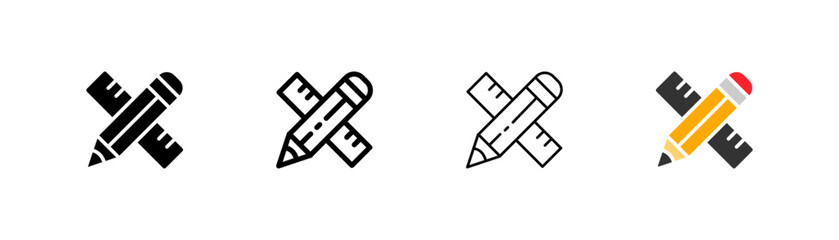 Pencil and linear set icon. Write a message, correspondence, dialogue, social networks, thoughts, notes, art, inspiration. Four vector icon in different styles on a white background