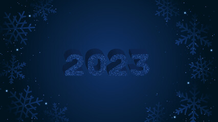 New year 2023 greeting card. Snowflakes on navy background - 548008211