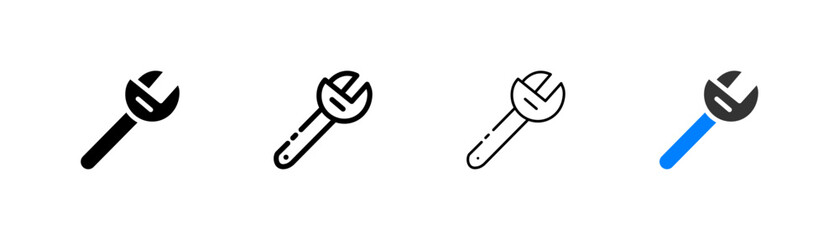 Wrench set icon. Construction, building, architecture, engineering, project, fix, repair, engineer, builder, service, help, tire fitting. Four vector icon in different styles on a white background