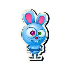 Fototapeta na wymiar Rabbit symbol of 2023. Cute bunny with big multi-colored eyes. Sticker. Character design. Cartoon style. Vector illustration.