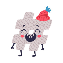 Cute hashtag symbol character with funny face cartoon vector illustration