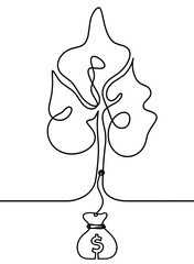 Abstract tree with dollar as line drawing on the white background. Vector