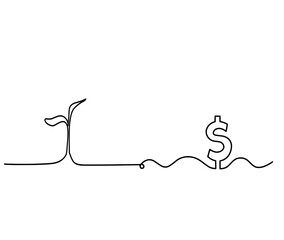 Abstract tree with dollar as line drawing on the white background. Vector