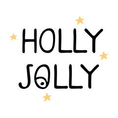 Vector Hand Drawn Lettering - Holly Jolly Isolated on White Background