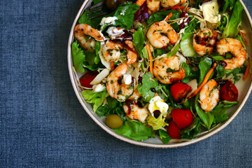 Healthy juicy shrimp salad. Mediterranean Kitchen.