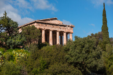Fototapeta na wymiar The Temple of Hephaestus or Hephaisteion is a well-preserved Greek temple in Athens, Greece