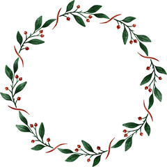 Obraz premium Watercolor Christmas wreath. Round Christmas frame for invitations, greeting cards, posters, web.