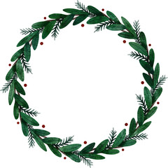 Fototapeta na wymiar Watercolor Christmas wreath. Round Christmas frame for invitations, greeting cards, posters, web.