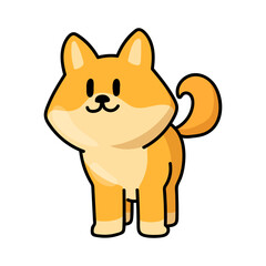 Kawaii anime dog standing and smiling, puppy sticker. Funny dog cartoon character vector illustration for comics. Japanese manga, art and culture concept