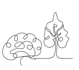 Abstract tree with brain as line drawing on the white background. Vector