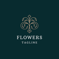 Luxury flower line logo icon design template flat vector